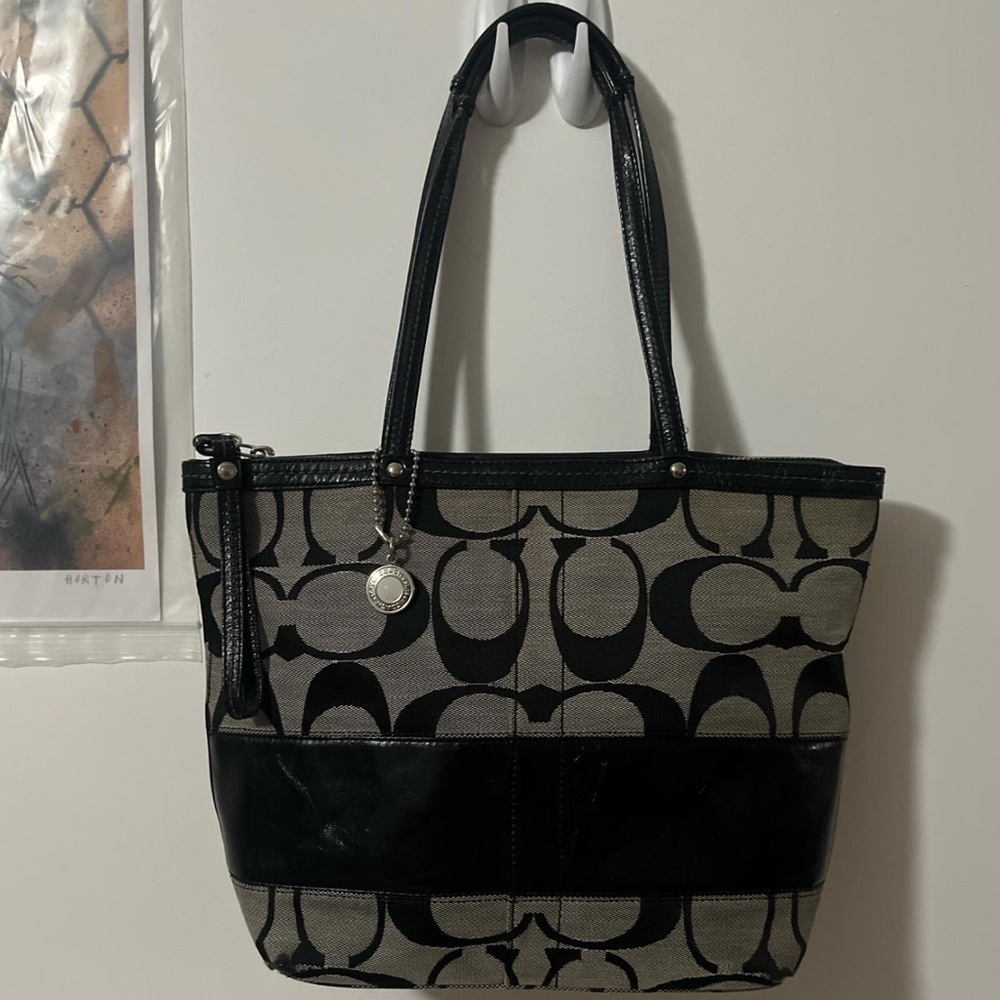Coach Black and Gray Monogram Tote Bag